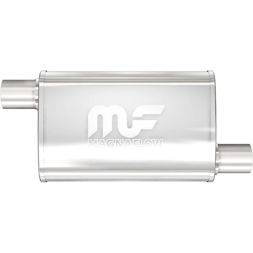 Muffler - 2.25 in Offset Inlet - 2.25 in Offset Outlet - 14 x 9 x 4 in Oval Body - 20 in Long - Stainless - Natural - Universal - Each