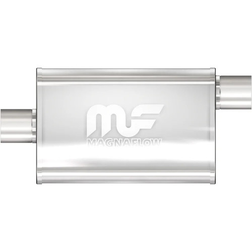 Muffler - 2.5 in Offset Inlet - 2.5 in Center Outlet - 18 x 9 x 4 in Oval Body - 24 in Long - Stainless - Natural - Universal - Each