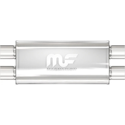 Muffler - Dual 2.5 in Inlets - Dual 2.5 in Outlets - 18 x 8 x 5 in Oval Body - 24 in Long - Stainless - Natural - Universal - Each