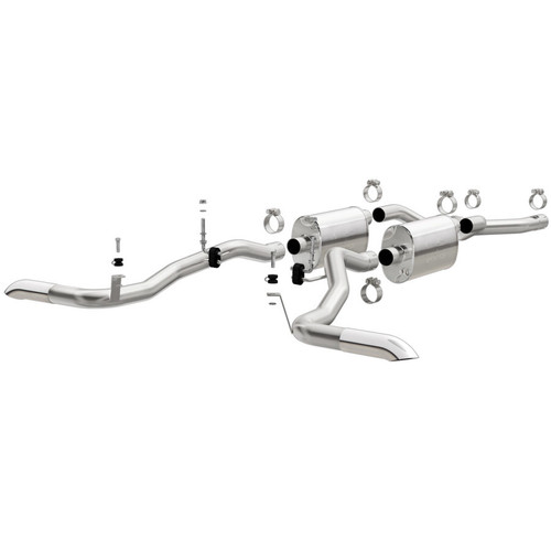 Exhaust System - Street Series - Header-Back - Dual Side Exit - 2.5 in Diameter - 2.5 in Polished Tip - Stainless - Natural - Small Block Ford - Ford Fullsize SUV 1966-77 - Kit