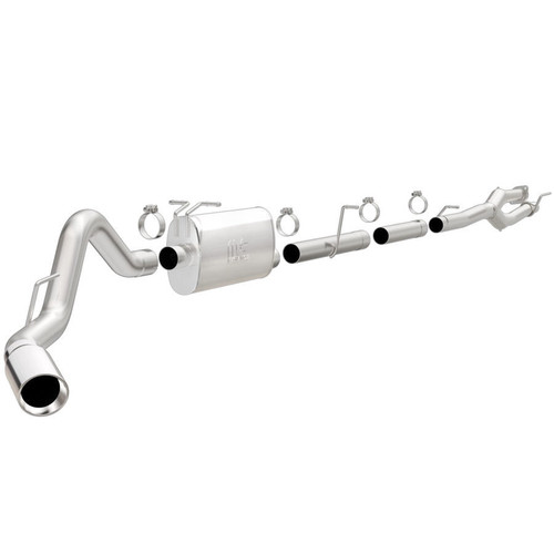 Exhaust System - Street Series - Cat-Back - Single Rear Exit - 3.5 in Diameter - 5 in Polished Tip - Stainless - Natural - Ford Fullsize Truck 2011-16 - Kit