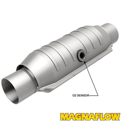 Catalytic Converter - Universal-Fit - 2.5 in Inlet - 2.5 in Outlet - Round - 5.25 x 11 in Case - 15 in Long - Stainless - Natural - Each