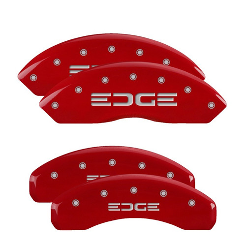 Brake Caliper Cover - Ford Edge Script Logo - Aluminum - Red Powder Coat - 17 in Minimum Wheel Diameter - Ford Midsize SUV 2011-14 - Set of 4