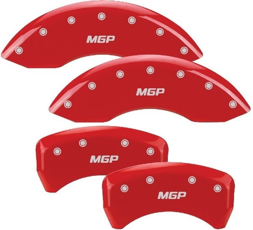 Brake Caliper Cover - MGP Script Logo - Aluminum - Red Powder Coat - 17 in Minimum Wheel Diameter - Ford Mustang 2005-10 - Set of 4