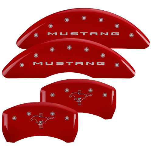 Brake Caliper Cover - Mustang Script Front Logo - Mustang Pony / Bar Rear Logo - Aluminum - Red Powder Coat - 18 in Minimum Wheel Diameter - Ford Mustang 2015-17 - Set of 5