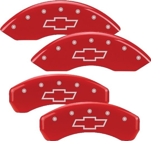 Brake Caliper Cover - Chevy Bowtie Logo - Aluminum - Red Powder Coat - 17 in Minimum Wheel Diameter - GM Fullsize SUV / Truck 2007-13 - Set of 4