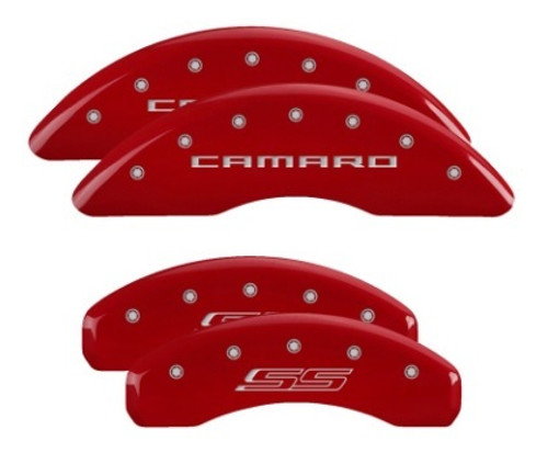Brake Caliper Cover - Camaro Script Front Logo - SS Script Rear Logo - Aluminum - Red Powder Coat - 18 in Minimum Wheel Diameter - Chevy Camaro 2016-18 - Set of 4