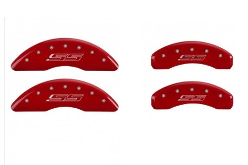 Brake Caliper Cover - SS Script Logo - Aluminum - Red Powder Coat - 18 in Minimum Wheel Diameter - Chevy Camaro 2016-18 - Set of 5