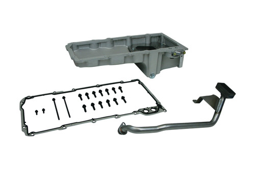 Engine Oil Pan - Rear Sump - 6 qt - 5.75 in Deep - Gasket / Hardware / Pickup Included - Aluminum - Natural - GM LS-Series - Kit Engine Oil Pan - Rear Sump - 6 qt - 5.75 in Deep - Gasket / Hardware / Pickup Included - Aluminum - Natural - GM LS-Series - Kit