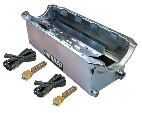 Engine Oil Pan - Full Sump - 9.5 qt - 7.75 in Deep - Oil Pre-Heaters Included - Steel - Black Powder Coat - Big Block Chevy - Kit