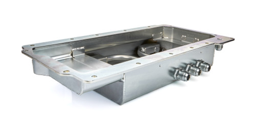 Engine Oil Pan - Dry Sump - 4 in Deep - Three 12 AN Male Drivers Side Pickups - Steel - Black Powder Coat - GM LS-Series - Each