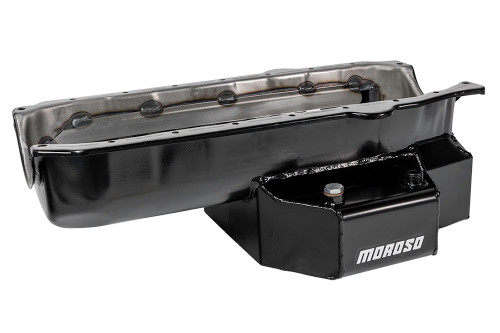 Engine Oil Pan - Oval Track - Rear Sump - 7 qt - 7.125 in Deep - Baffled - Steel - Black Powder Coat - 2-Piece Seal - Small Block Chevy - Each