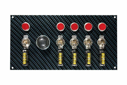 Switch Panel - Dash Mount - 7.75 x 4 in - 5 Toggles / 1 Momentary Button - Fused - Indicator Lights - Carbon Fiber Look - Kit
