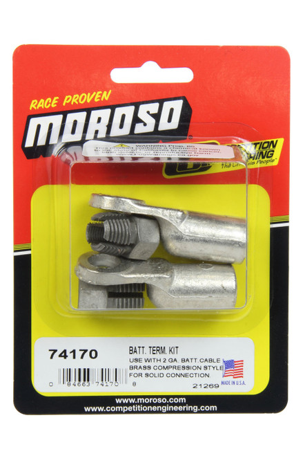 Battery Terminal - 2 Gauge - 3/8 in Eyelet - Compression - Tin Plated - Brass - Pair