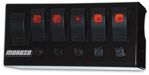 Switch Panel - Roll Bar Mount - 3.75 x 8 in - 5 Rockers / 1 Momentary Rocker - Circuit Breaker - Indicator Lights - Black - Kit