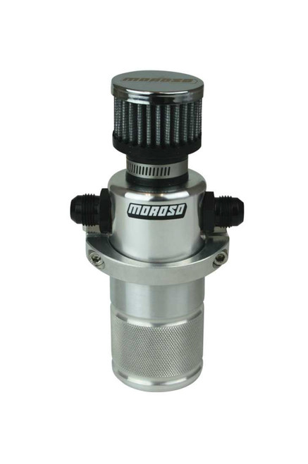 Breather Tank - Bolt-On - 2.25 in Diameter x 7 in Tall - 0.75 qt - Dual 8 AN Female Inlet - 8 AN Male Adapters included - Aluminum - Polished - Each Breather Tank - Bolt-On - 2.25 in Diameter x 7 in Tall - 0.75 qt - Dual 8 AN Female Inlet - 8 AN Male Adapters included - Aluminum - Polished - Each