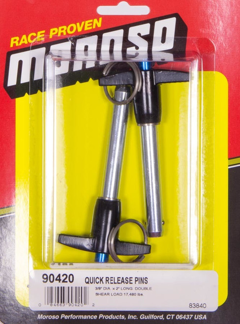 Quick Release Pin - 0.375 in Diameter - 2 in Long - T-Handled - Pair