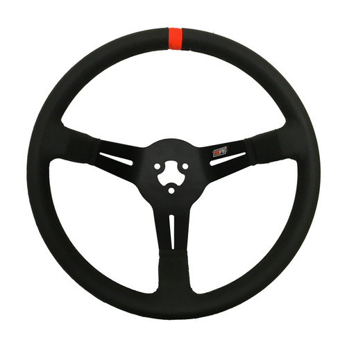 Steering Wheel - Bandolero / Legends - 13.75 in Diameter - 3.5 in Dish - 3-Spoke - Black Polyurethane Grip - Orange Stripe - Aluminum - Black Anodized - Each