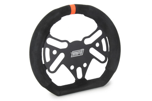 Steering Wheel - Drag Race - 10 in Diameter - D-Shaped - Flat - 4-Spoke - Black Suede Grip - Orange Stripe - Aluminum - Black Anodized - Each Steering Wheel - Drag Race - 10 in Diameter - D-Shaped - Flat - 4-Spoke - Black Suede Grip - Orange Stripe - Aluminum - Black Anodized - Each