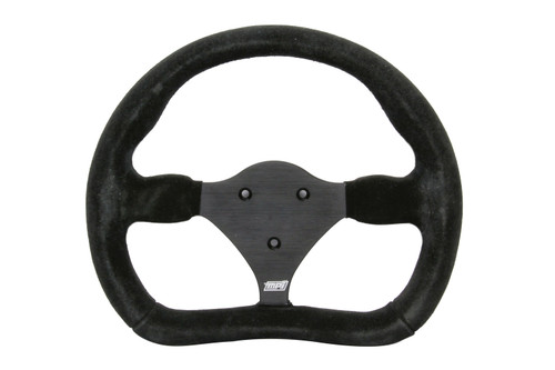 Steering Wheel - Road Course / Formula / Sports Car - 11.25 in Diameter - D-Shaped - Flat - 3-Spoke - Black Suede Grip - Aluminum - Black Anodized - Each Steering Wheel - Road Course / Formula / Sports Car - 11.25 in Diameter - D-Shaped - Flat - 3-Spoke - Black Suede Grip - Aluminum - Black Anodized - Each
