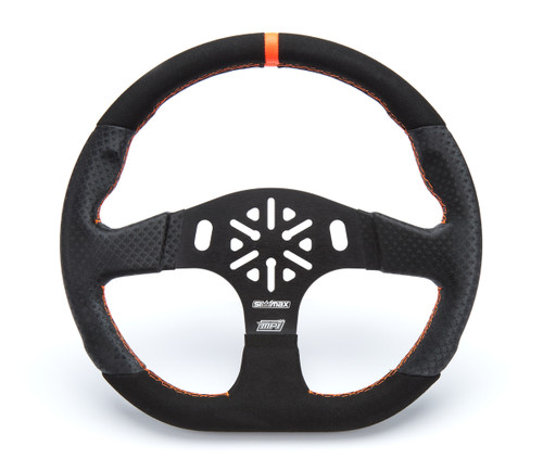 Steering Wheel - Sim Racing GT - 13 in Diameter - D-Shaped - 1.25 in Dish - 3-Spoke - Black Alcantara Grip - Orange Stripe - Aluminum - Black Anodized - Each