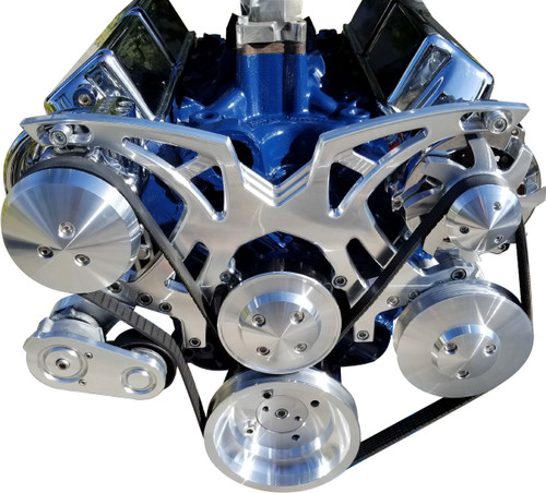 Pulley Kit - Style Track - 6-Rib Serpentine - Aluminum - Clear Powder Coat - Small Block Ford - Kit