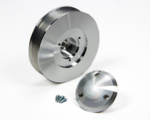 Power Steering Pump Pulley - Serpentine - 6-Rib - Bolt-On - 5 in Diameter - Aluminum - Clear Powder Coat - Mopar B / RB-Series / 426 Hemi - Each