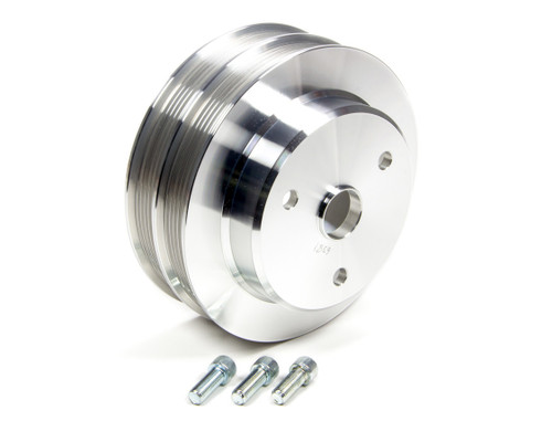 Crankshaft Pulley - High Water Flow Ratio - Serpentine - 6/6-Rib - 7 in Diameter - Hardware Included - Aluminum - Clear Powder Coat - Long Water Pump - Small Block Chevy - Each