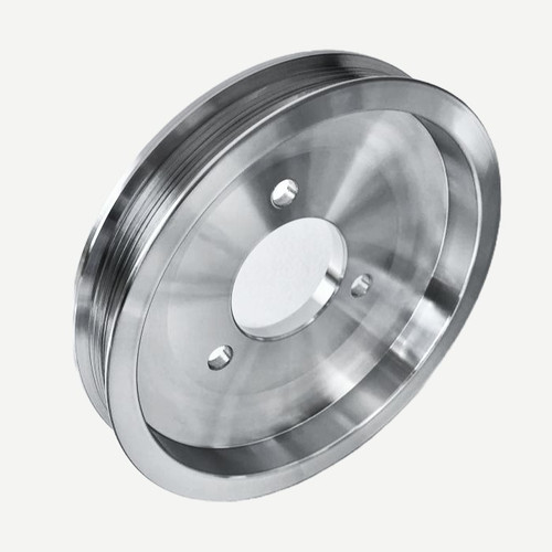 Crankshaft Pulley - Serpentine - 6-Rib - 7 in Diameter - Hardware Included - Aluminum - Clear Powder Coat - Short Water Pump - Big Block Chevy - Each