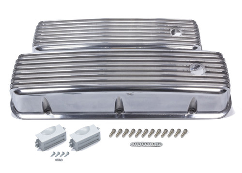 Valve Cover - Tall - Finned - Breather Holes - Hardware Included - Aluminum - Polished - Big Block Chevy - Pair