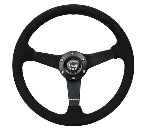 Steering Wheel - Lightweight - 350 mm Diameter - Flat - 3-Spoke - Black Alcantara Grip - Aluminum - Black Anodized - Each