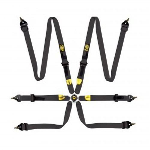 Harness - First 2 - 6 Point - Camlock - FIA Approved - Pull Up Adjust - Clip-In / Wrap Around - Individual Harness - Black - Kit