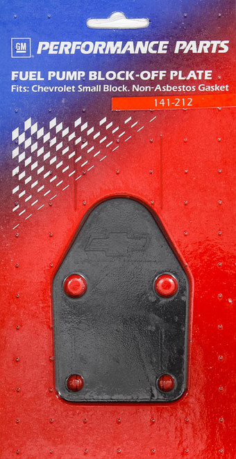 Fuel Pump Blockoff - Chevy Bowtie Logo - Steel - Black Paint - Small Block Chevy - Each