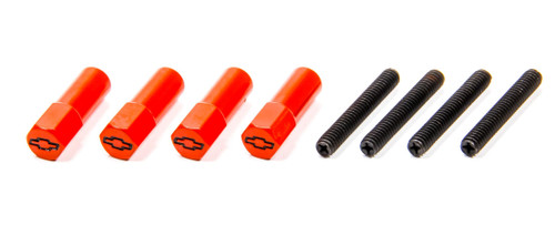 Valve Cover Fastener - Mini Nut - 1/4-20 in Thread - 1.500 in Long - Chevy Bowtie Logo - Steel - Orange Paint - Set of 4
