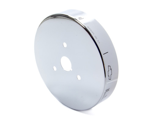 Harmonic Balancer Cover - Timing Marks - Chevy Bowtie Logo - Aluminum - Chrome - 8 in Balancers - Small Block Chevy - Each