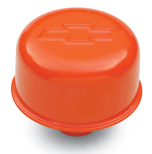 Breather - Push-In - Round - 1-1/4 in Hole - Chevy Bowtie Logo - Steel - Orange Powder Coat - Each Breather - Push-In - Round - 1-1/4 in Hole - Chevy Bowtie Logo - Steel - Orange Powder Coat - Each