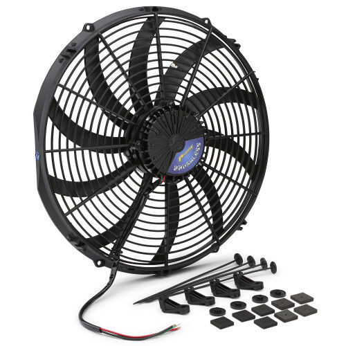 Electric Cooling Fan - Ultra Performance - 16 in Fan - 3300 CFM - 12V - Curved Blade - 16.5 x 15.75 x 3 in Thick - Plastic - Each