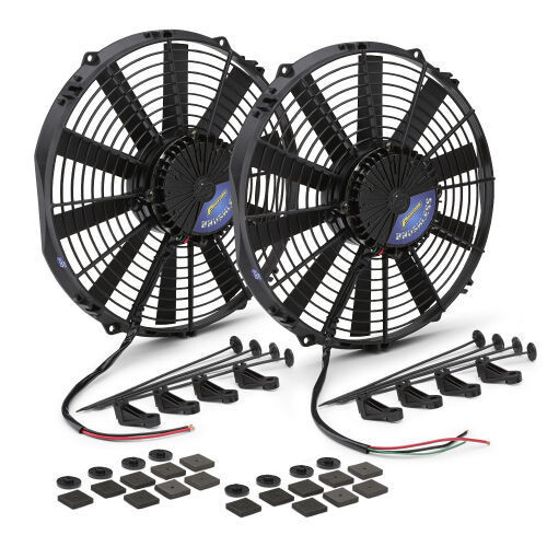 Electric Cooling Fan - Ultra Performance - Dual 12 in Fan - 2100 CFM - 12V - Straight Blade - 13.5 x 12.5 x 3 in Thick - Plastic - Each