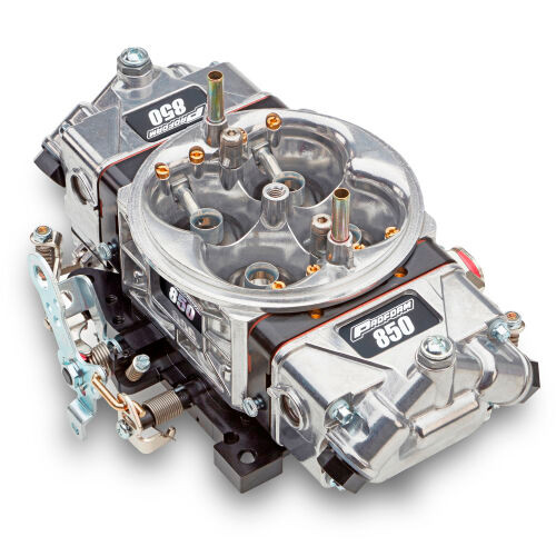 Carburetor - Race Series - 4-Barrel - 850 CFM - Square Bore - No Choke - Mechanical Secondary - Dual Inlet - Aluminum - Black Anodized / Tumble Polished - Gas - Each
