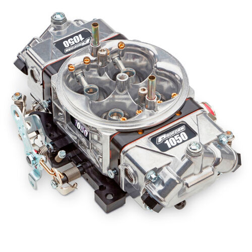 Carburetor - Race Series Drag Racing - 4-Barrel - 1050 CFM - Square Bore - No Choke - Mechanical Secondary - Dual Inlet - Aluminum - Black Anodized / Tumble Polished - Alcohol - Each