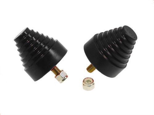 Bump Stop - Cone - 2.25 in OD - 2.25 in Tall - 3/8 in Stud Mount - Polyurethane - Black - Universal - Pair