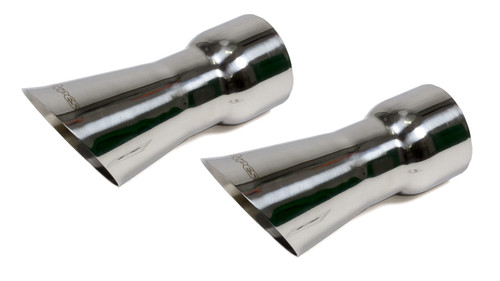 Exhaust Tip - Olds 442 Trumpet Exhaust Tips - Slip-On - 3 in Inlet - 4 in Round Outlet - 8.125 in Long - Single Wall - Cut Edge - Trumpet Cut - Stainless - Polished - Pair
