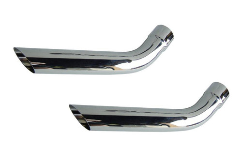 Exhaust Tip - Hockey Stick Tips - Short - Slip-On - 2.5 in Inlet - 2.5 in Round Outlet - 15.75 in Long - Single Wall - Cut Edge - Angled Cut - Stainless - Polished - Pair
