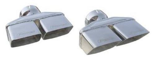 Exhaust Tip - Challenger Dual Rectangle Tips - Slip-On - 3 in Inlet - Dual 3.75 x 3.125 in Square Outlet - 6.625 in Long - Single Wall - Cut Edge - Angled Cut - Stainless - Polished - Pair
