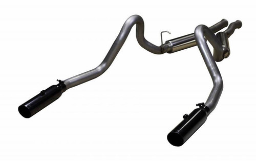 Exhaust System - Cat-Back - 2.5 in Tailpipe - 3.5 in Black Tips - Stainless - Natural - Small Block Ford - Ford Mustang 1979-2004 - Kit Exhaust System - Cat-Back - 2.5 in Tailpipe - 3.5 in Black Tips - Stainless - Natural - Small Block Ford - Ford Mustang 1979-2004 - Kit