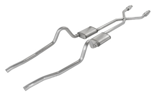 Exhaust System - Header-Back - X-Pipe - 2.5 in Diameter - Stainless - Natural - Mopar A-Body 1975-76 - Kit