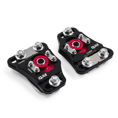 Caster / Camber Plates - Strut - Independent Caster / Camber Adjustment - Aluminum - Black / Red Anodized - Ford Mustang 1990-93 - Kit Caster / Camber Plates - Strut - Independent Caster / Camber Adjustment - Aluminum - Black / Red Anodized - Ford Mustang 1990-93 - Kit