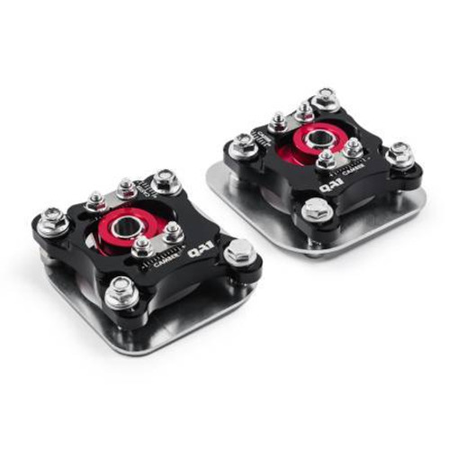 Caster / Camber Plates - Strut - Independent Caster / Camber Adjustment - Aluminum - Black / Red Anodized - Ford Mustang 1994-2004 - Kit