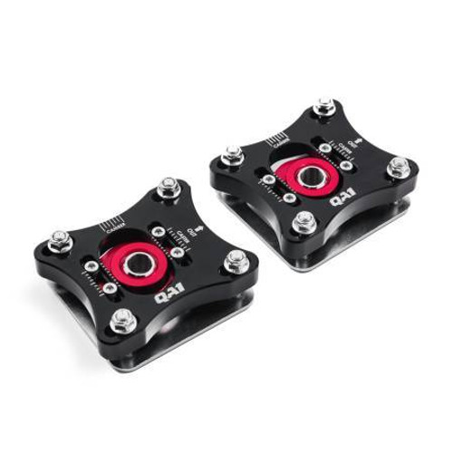 Caster / Camber Plates - Strut - Independent Caster / Camber Adjustment - Aluminum - Black / Red Anodized - Ford Mustang 2005-13 - Kit