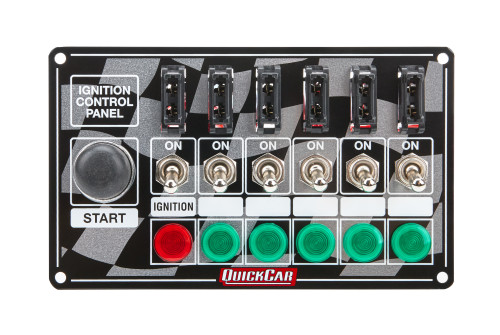 Switch Panel - Dash Mount - 6.875 x 4.125 in - 6 Toggles / 1 Momentary Button - Fused - Indicator Light - Checkered - Kit Switch Panel - Dash Mount - 6.875 x 4.125 in - 6 Toggles / 1 Momentary Button - Fused - Indicator Light - Checkered - Kit